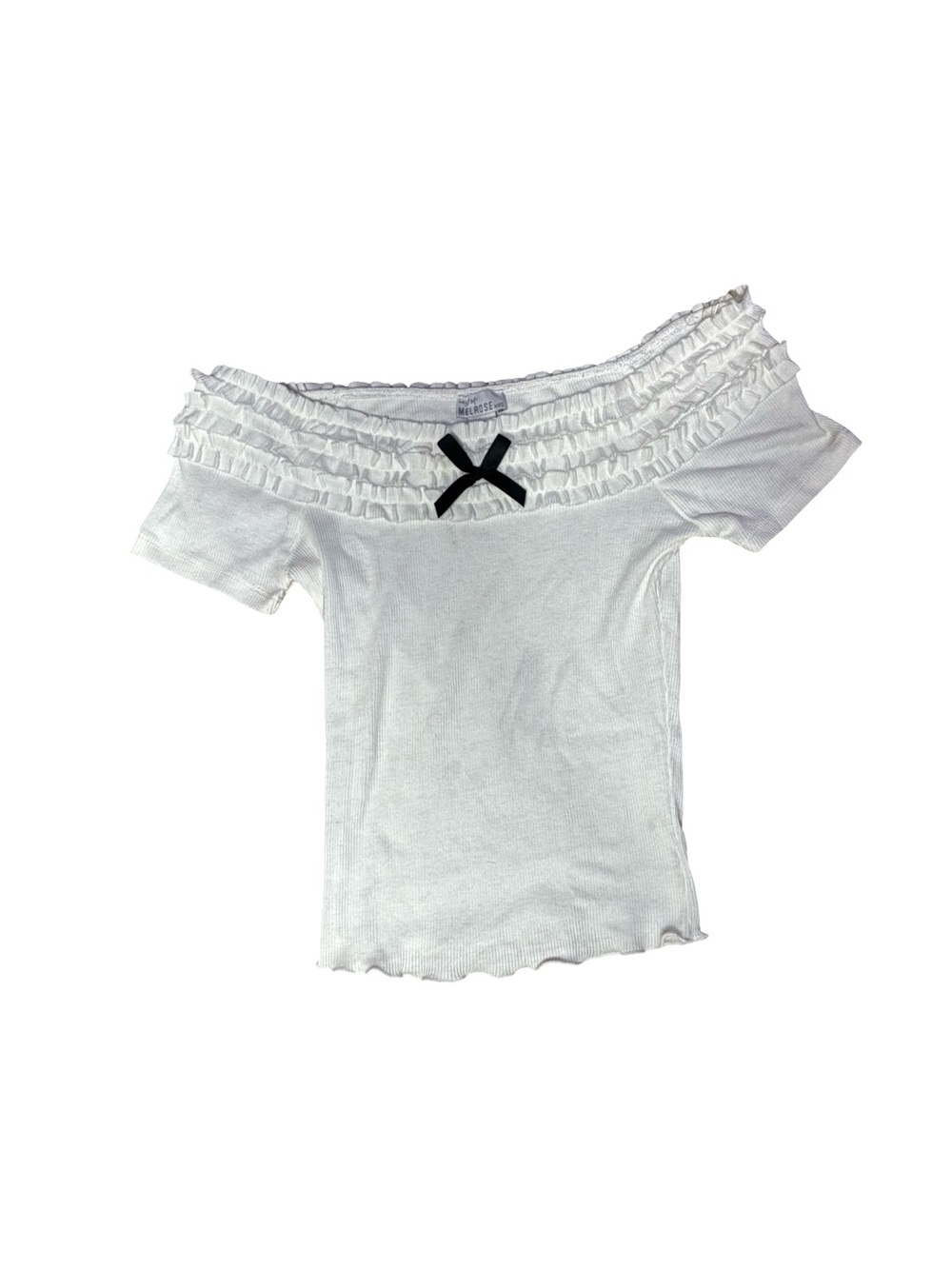 West of Melrose White Ruffle Off Shoulder Bow Top